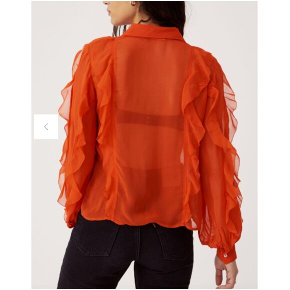 Maeve Women's Size M Orange Ruffled Button Down Blouse EUC - Picture 2 of 10